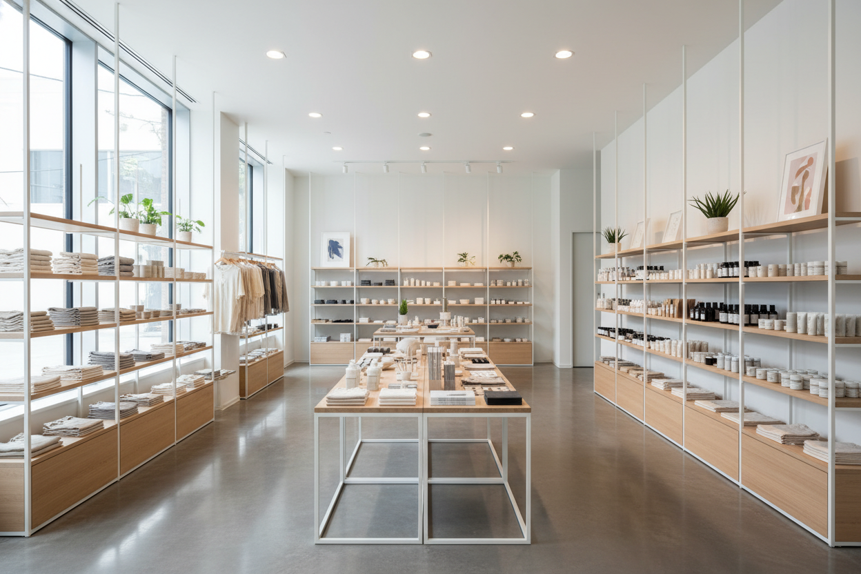 retail store with products on shelves no logos 